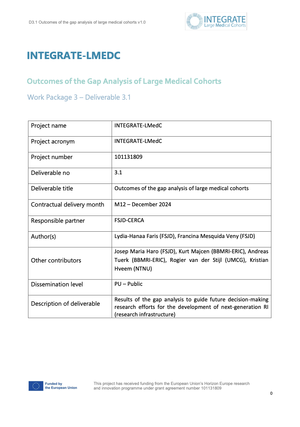 WP3 – Large Medical Cohorts: A comprehensive Gap Analysis of Large Medical Cohorts in Europe