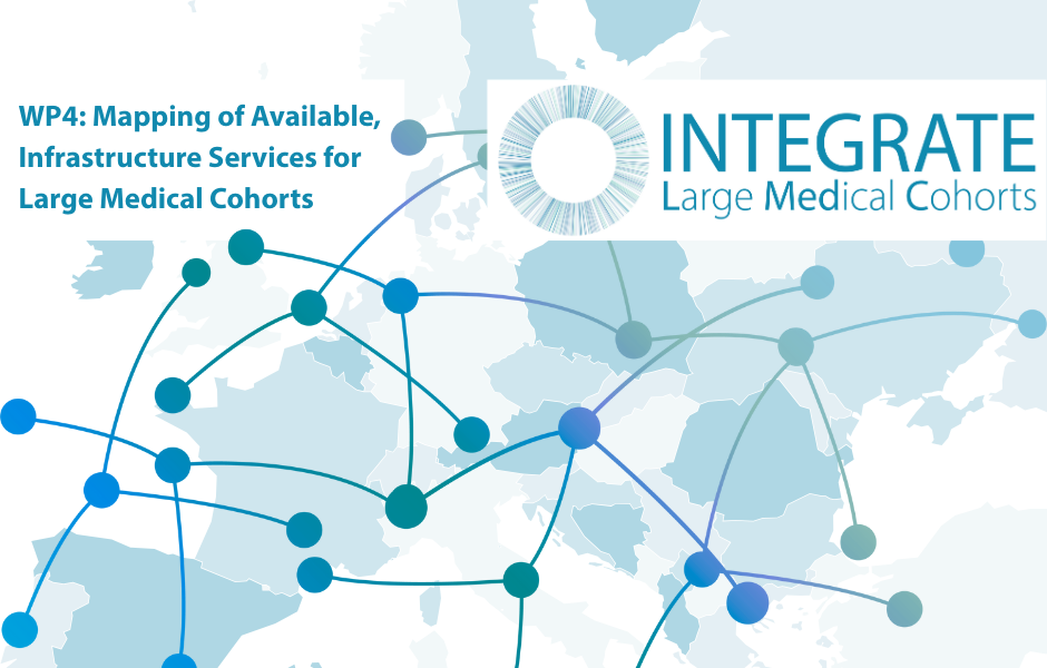 A picture featuring the INTEGRATE-LMedc logo that reads: WP4: Mapping of Available, Infrastructure Services for Large Medical Cohorts
